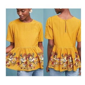 Anthropologie yellow beaded peplum